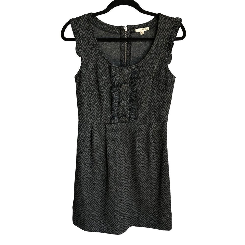 BEBOP NORDSTROM Scoop Neck Dress Ruffled Buttons Zipper Chevron Gray Medium
